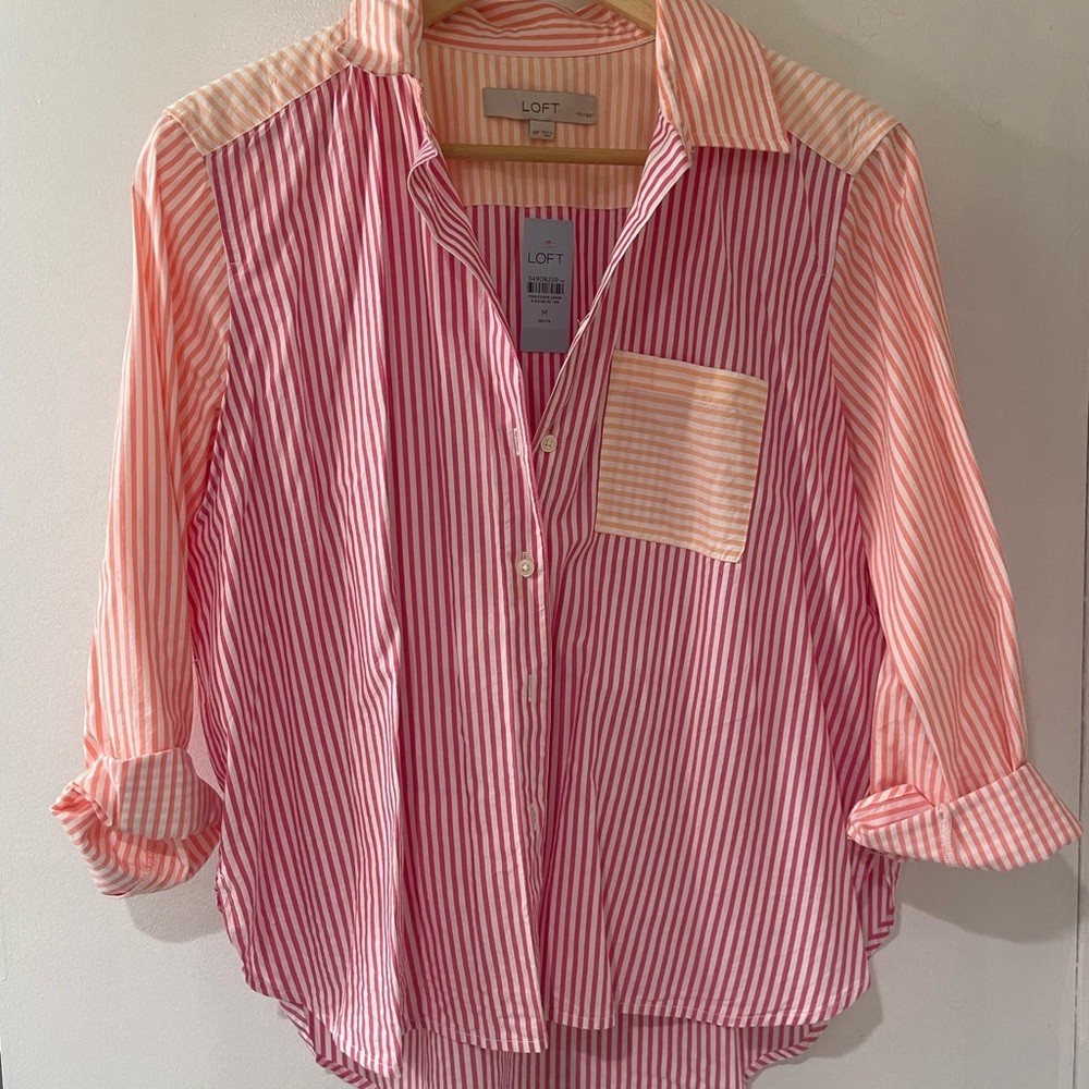 LOFT Pink and Orange Striped Shirt